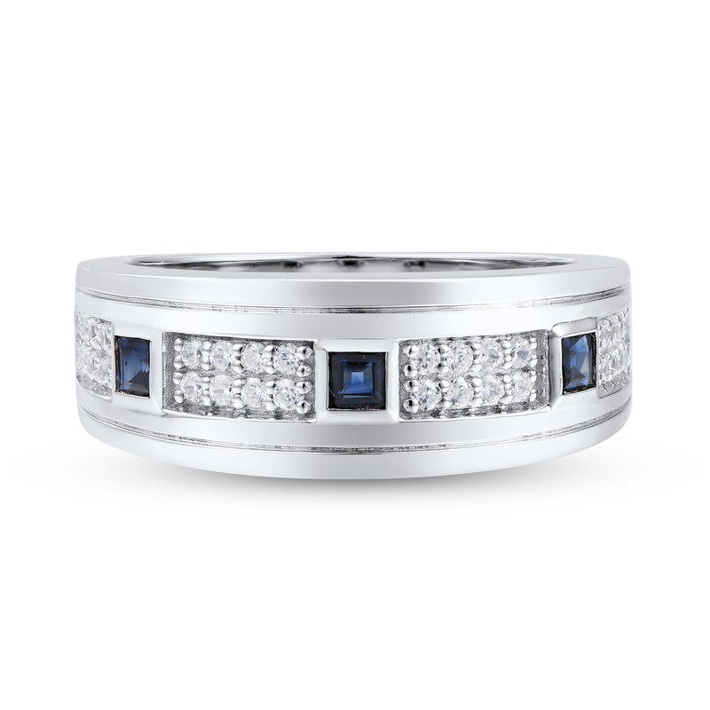 Main Image 1 of Diamond & Blue Sapphire Ring 1/3 ct tw Round 10K White Gold