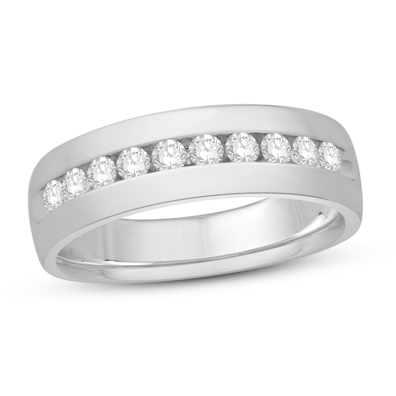 Main Image 1 of Men's Diamond Wedding Band 1/2 ct tw Round 14K White Gold