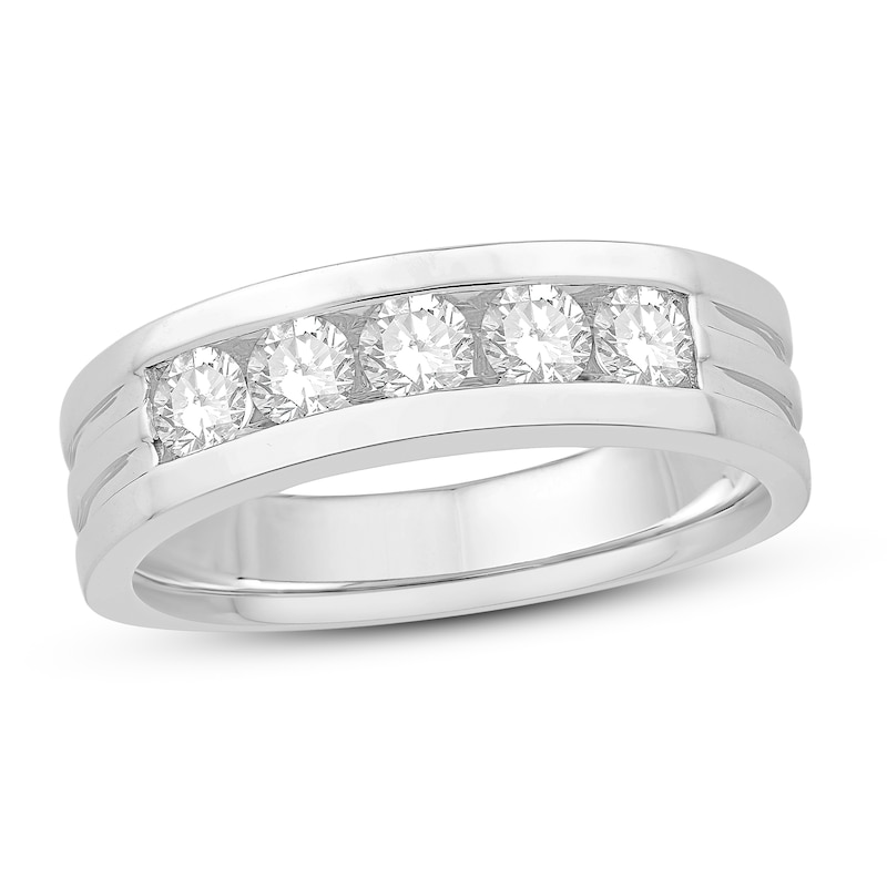 Main Image 1 of Men's Diamond Wedding Band 1 ct tw Round 14K White Gold