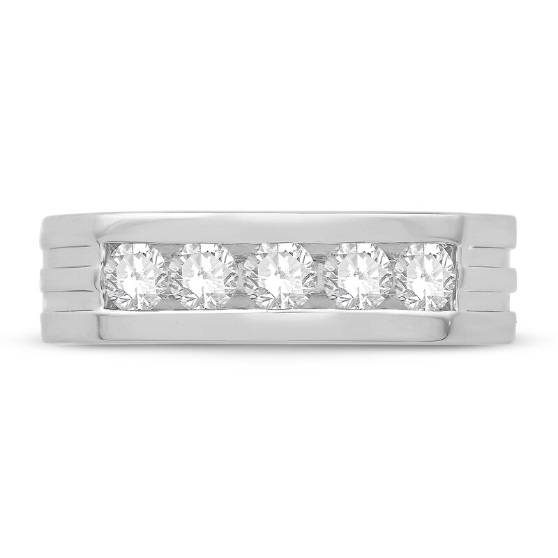 Main Image 2 of Men's Diamond Wedding Band 1 ct tw Round 14K White Gold