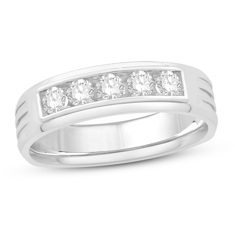 Main Image 1 of Men's Diamond Wedding Band 1/2 ct tw Round 14K White Gold