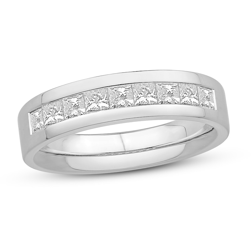 Main Image 1 of Men's Diamond Wedding Band 1 ct tw Square 14K White Gold