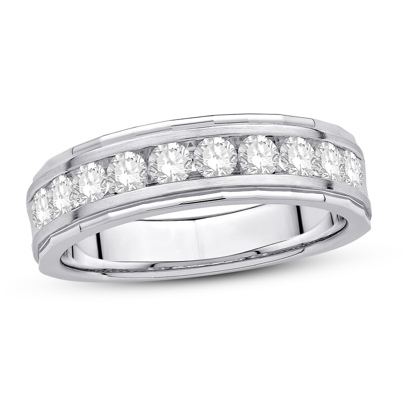 Men's Diamond Wedding Band 1 ct tw Round 14K White Gold