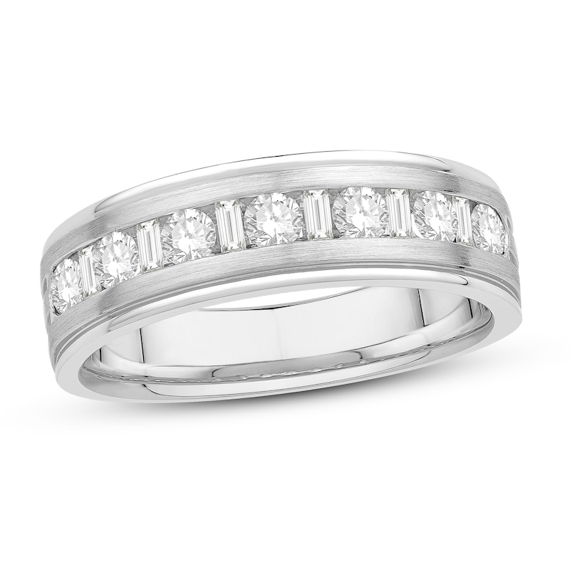 Main Image 1 of Men's Diamond Wedding Band 3/4 ct tw Round/Baguette 14K White Gold