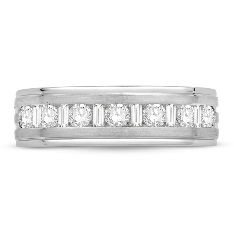 Main Image 2 of Men's Diamond Wedding Band 3/4 ct tw Round/Baguette 14K White Gold