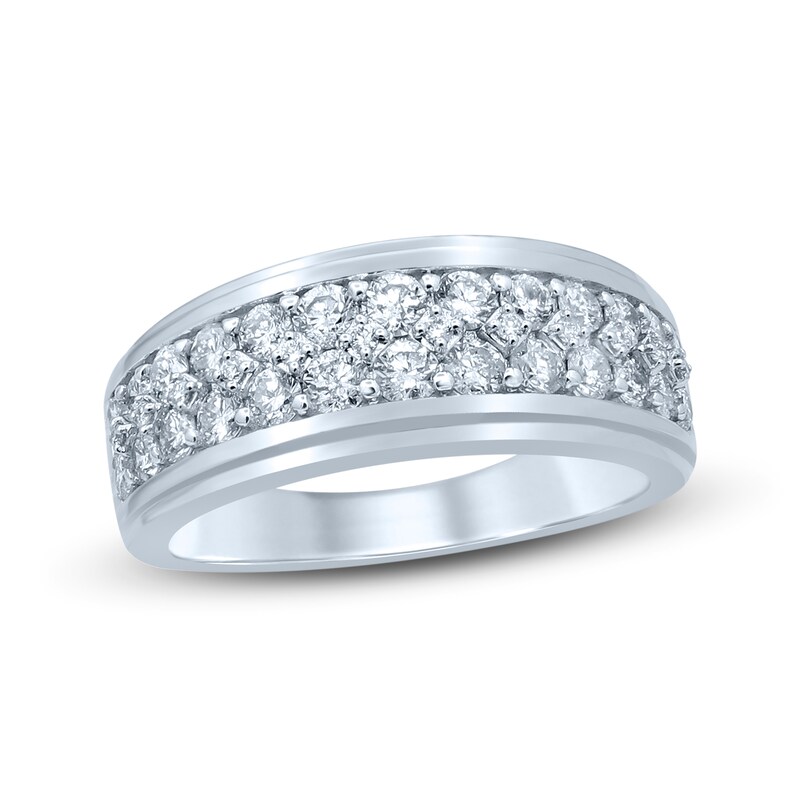 Main Image 1 of Men's Diamond Wedding Band 1-1/2 ct tw Round 14K White Gold