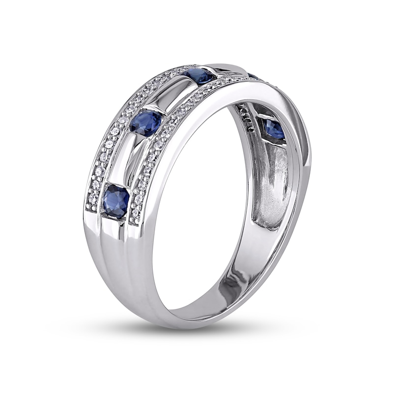 Main Image 2 of Men's Natural Sapphire Wedding Band 1/4 ct tw Diamonds 10K White Gold