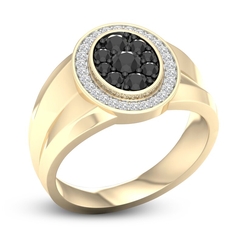 Main Image 4 of Men's Black Diamond Ring 3/4 ct tw Round 10K Yellow Gold