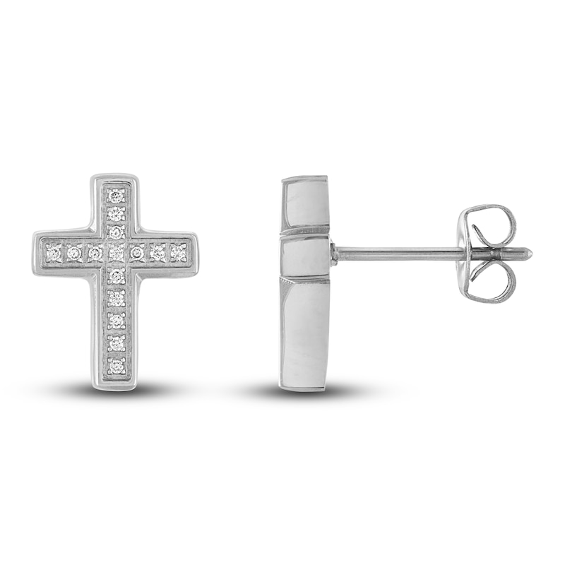 Diamond Cross Earrings 1/10 ct tw Round Stainless Steel