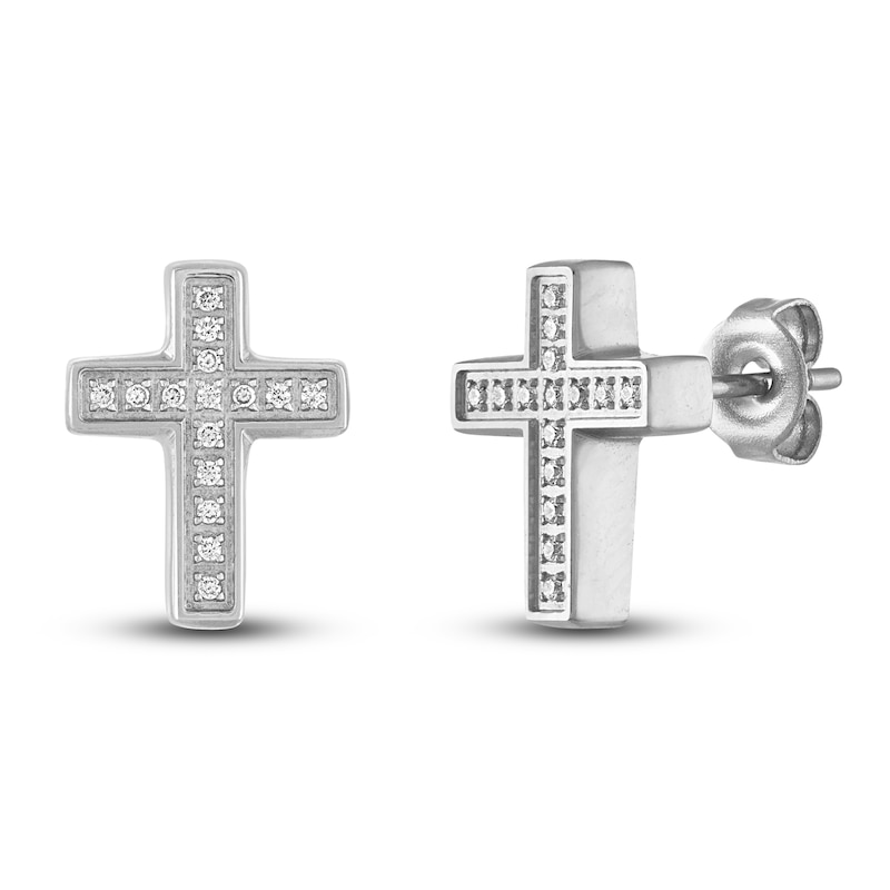 Diamond Cross Earrings 1/10 ct tw Round Stainless Steel
