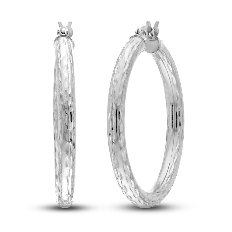 Main Image 1 of Diamond-Cut Round Hoop Earrings 14K White Gold 30mm