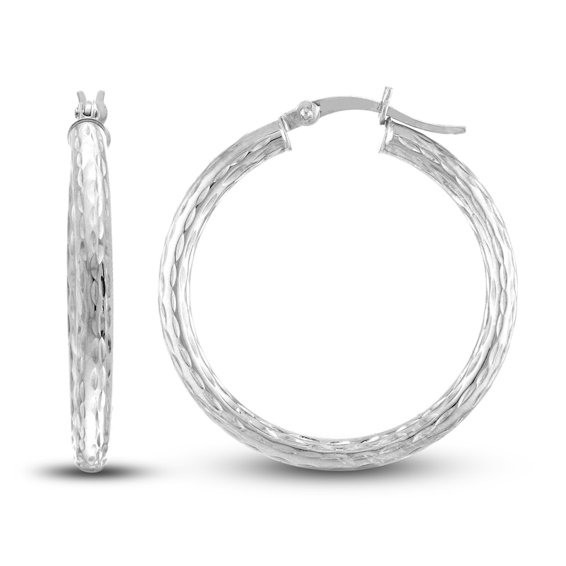 Main Image 2 of Diamond-Cut Round Hoop Earrings 14K White Gold 30mm