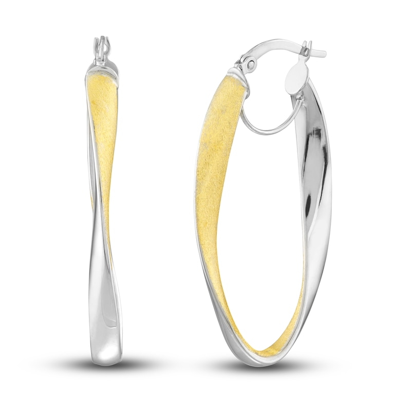 Main Image 1 of Satin/Polished Oval Hoop Earrings 14K Yellow Gold 33mm