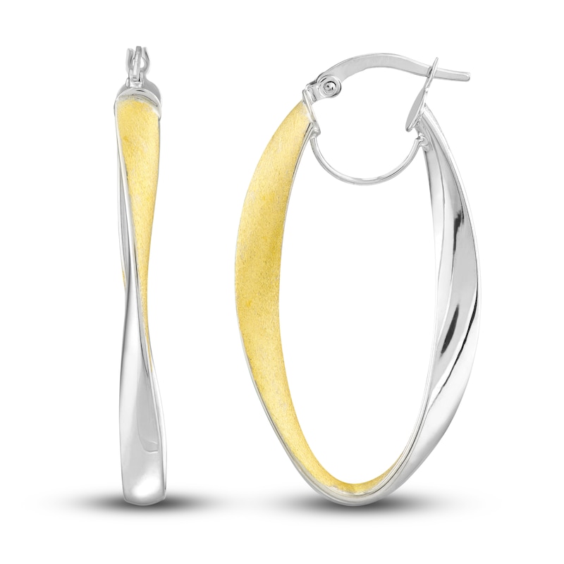 Main Image 2 of Satin/Polished Oval Hoop Earrings 14K Yellow Gold 33mm