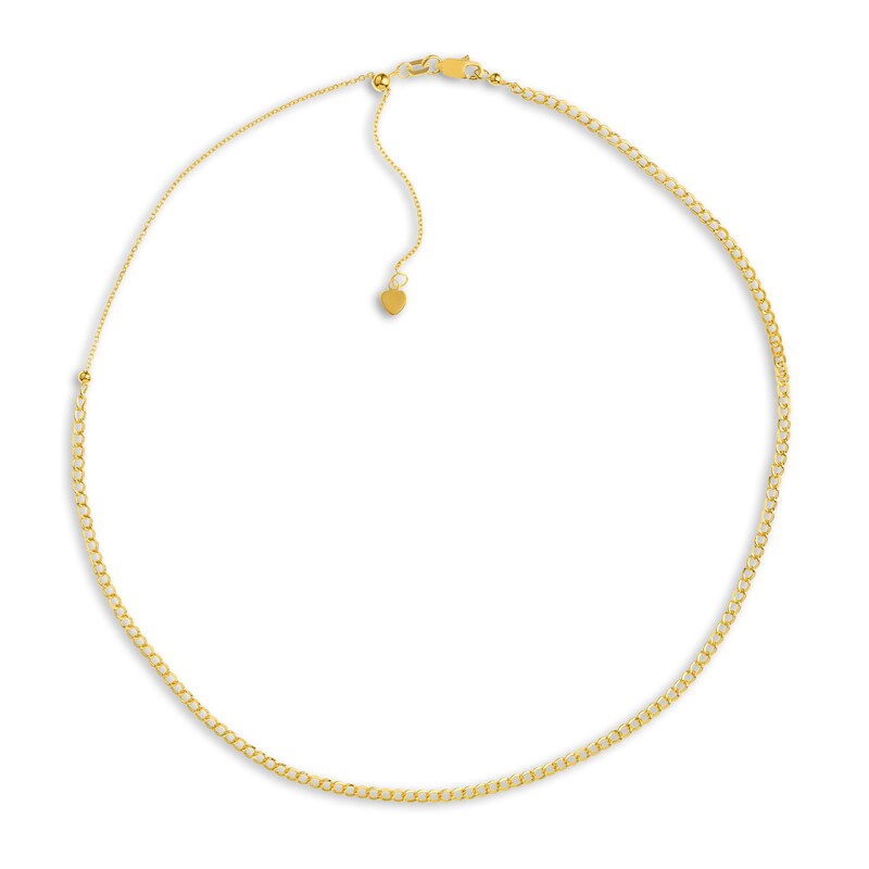 Main Image 1 of Semi-Solid Curb Chain Choker Necklace 14K Yellow Gold 12" Adj.