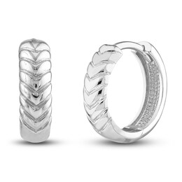 Chevron Huggie Earrings 14K White Gold 13mm