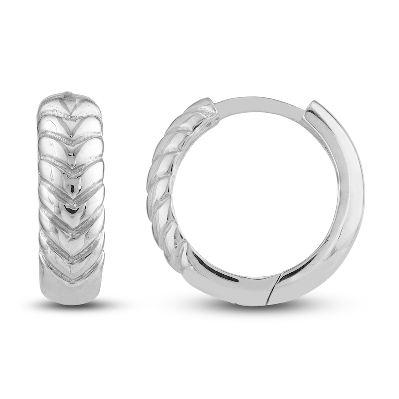 Chevron Huggie Earrings 14K White Gold