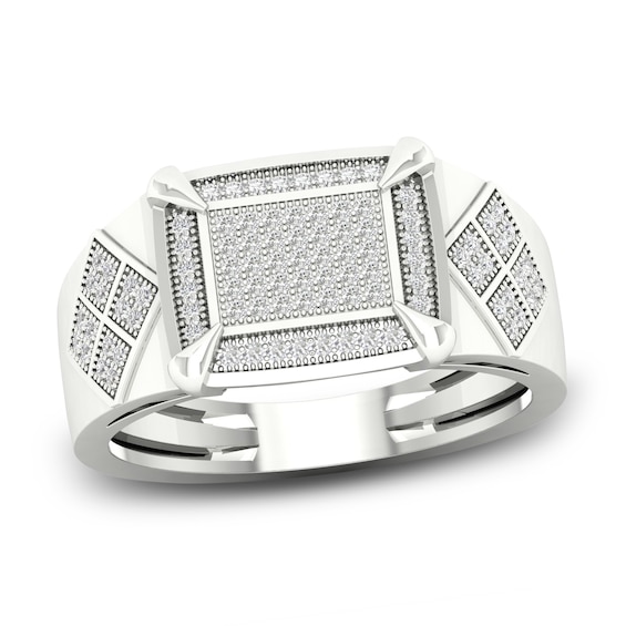 Mens Diamond Ring 14 ct tw Round 10K White Gold