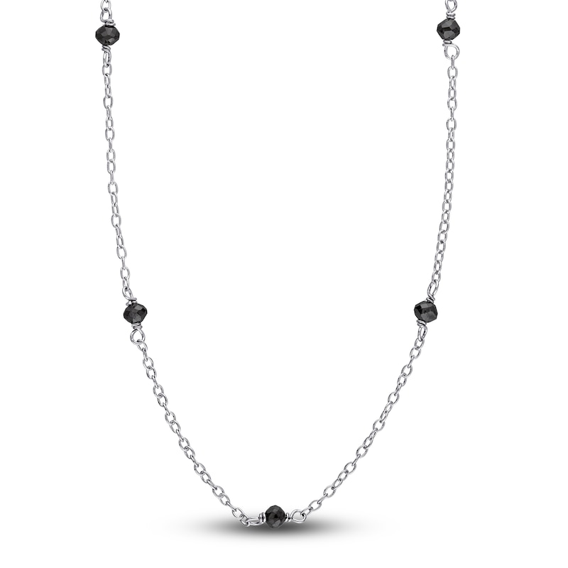 Black Diamond Bead Necklace 1 ct tw Round Sterling Silver 18"
