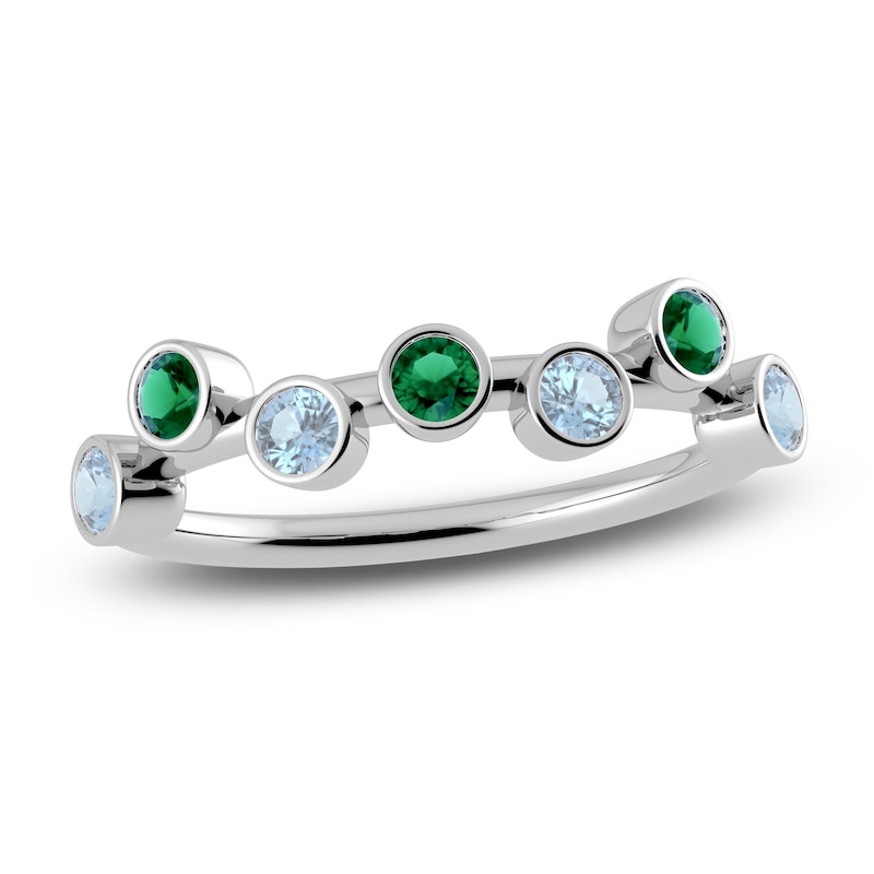 Main Image 1 of Juliette Maison Natural Aquamarine & Natural Emerald Ring 10K White Gold