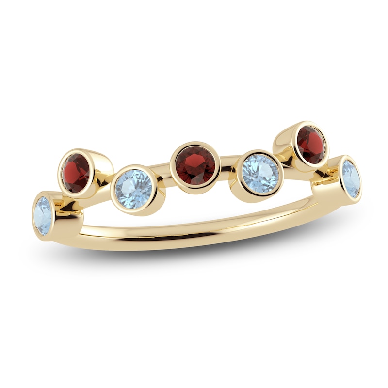 Main Image 1 of Juliette Maison Natural Aquamarine & Natural Garnet Ring 10K Yellow Gold