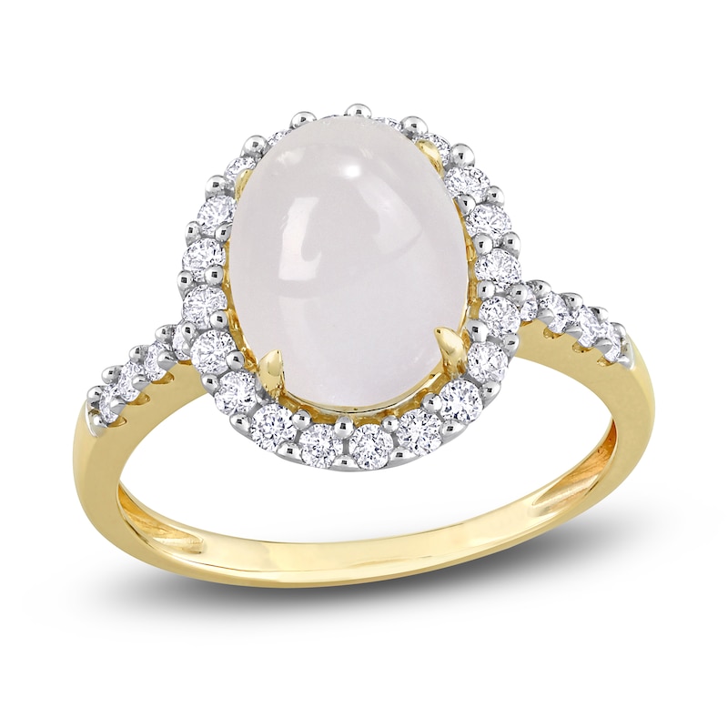 Natural White Moonstone Ring 3/8 ct tw Round 14K Yellow Gold