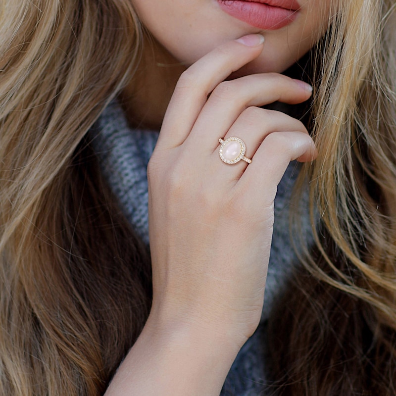 Main Image 6 of Natural White Moonstone Ring 3/8 ct tw Round 14K Yellow Gold