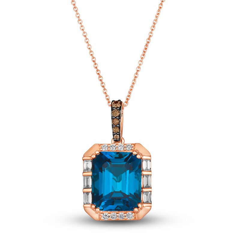 Le Vian Natural Blue Topaz Pendant Necklace 1/3 ct tw Round 14K Strawberry Gold 19"