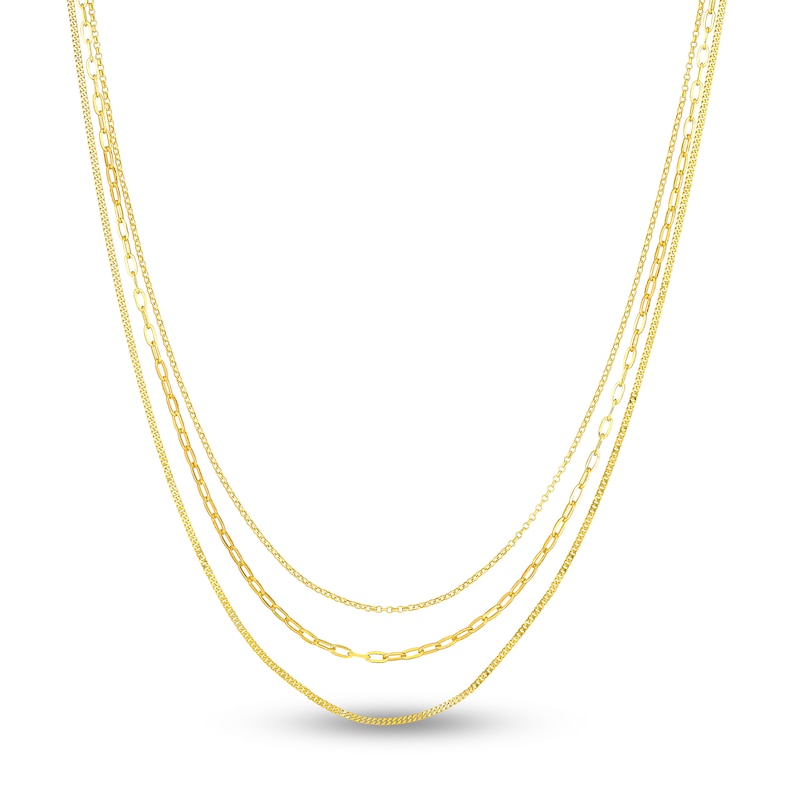 Main Image 1 of Paperclip, Curb & Rolo Chain Necklace 14K Yellow Gold 18"