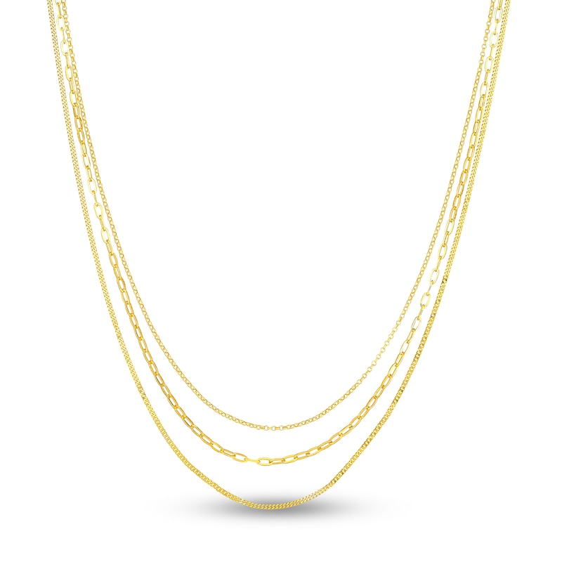 Solid Paperclip, Curb & Rolo Chain Necklace 14K Yellow Gold