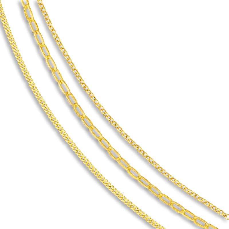Main Image 2 of Paperclip, Curb & Rolo Chain Necklace 14K Yellow Gold 18"