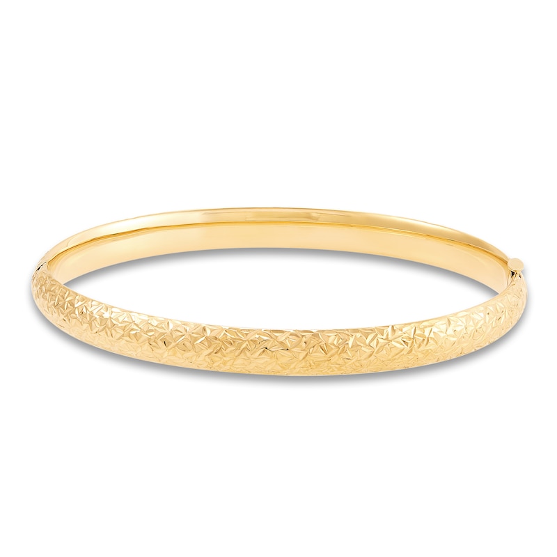 Diamond Cut Hollow Bangle Bracelet 14K Yellow Gold