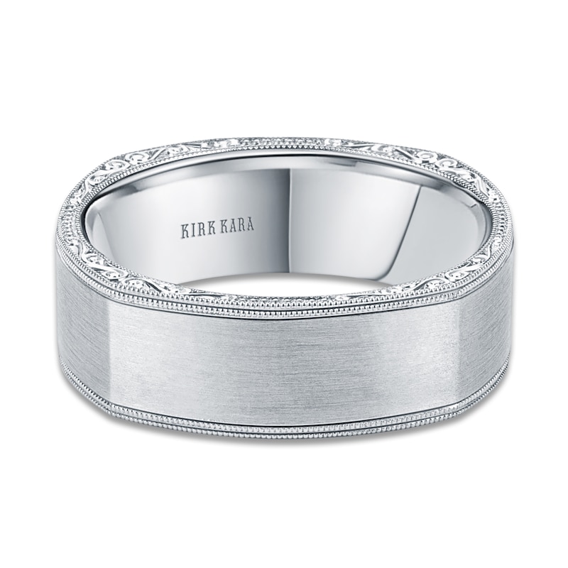 Main Image 1 of Kirk Kara Men's Engraved Satin Wedding Band Platinum