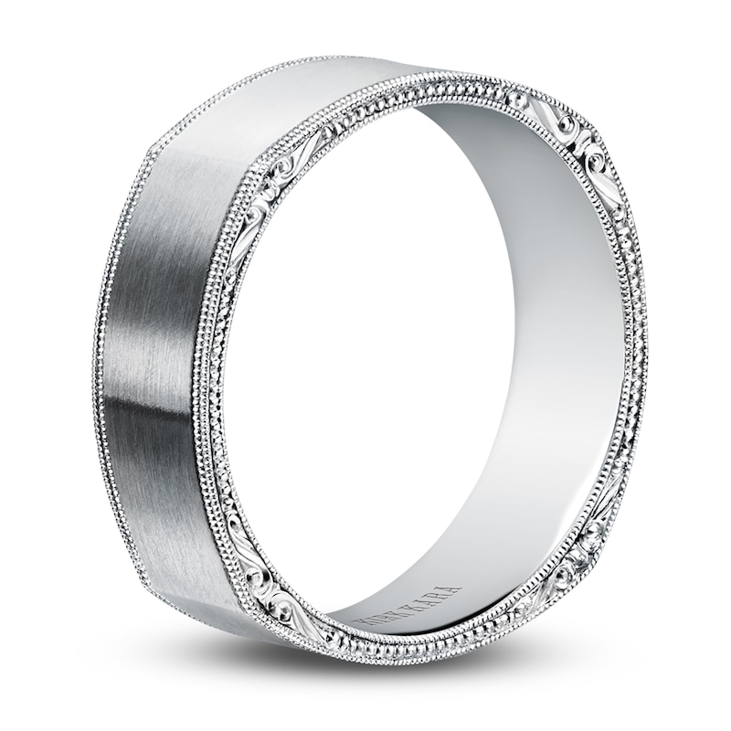 Main Image 2 of Kirk Kara Men's Engraved Satin Wedding Band Platinum