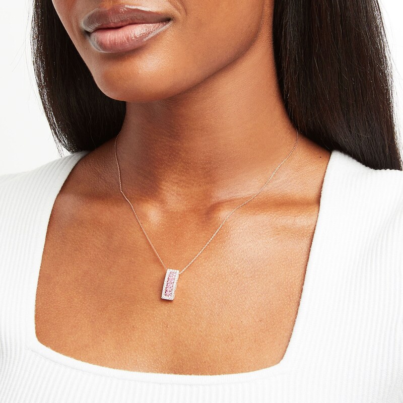 Main Image 2 of Kallati Round-Cut Natural Pink Sapphire Necklace 1/3 ct tw Diamonds 14K Rose Gold 18"