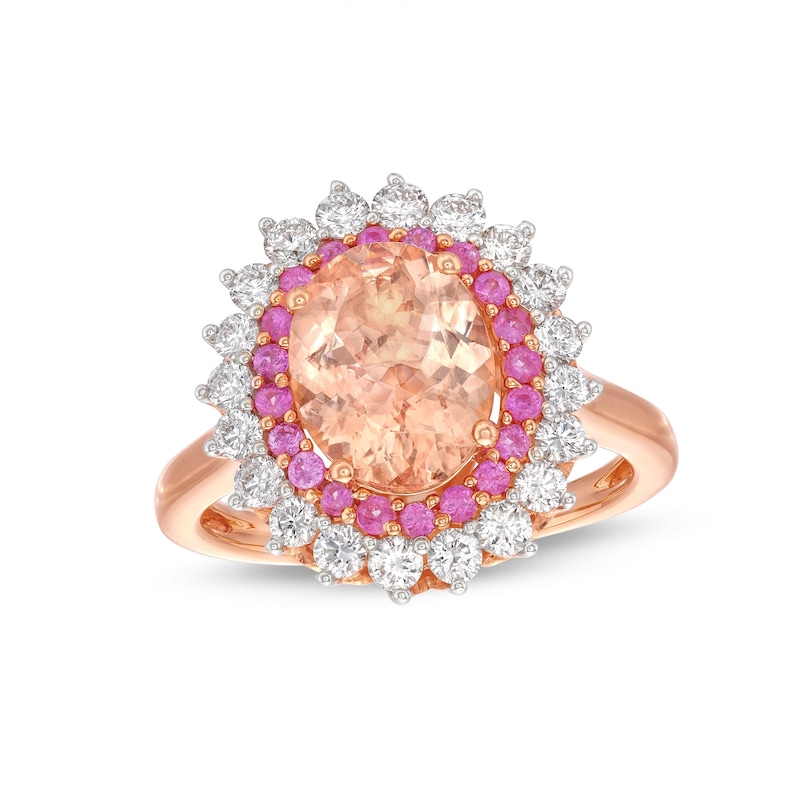 Main Image 1 of Kallati Oval-Cut Natural Morganite & Round-Cut Natural Pink Sapphire Ring 3/4 ct tw Diamonds 14K Rose Gold