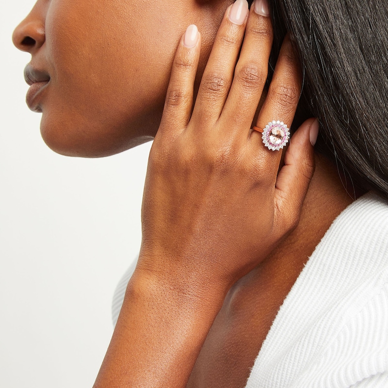 Main Image 2 of Kallati Oval-Cut Natural Morganite & Round-Cut Natural Pink Sapphire Ring 3/4 ct tw Diamonds 14K Rose Gold