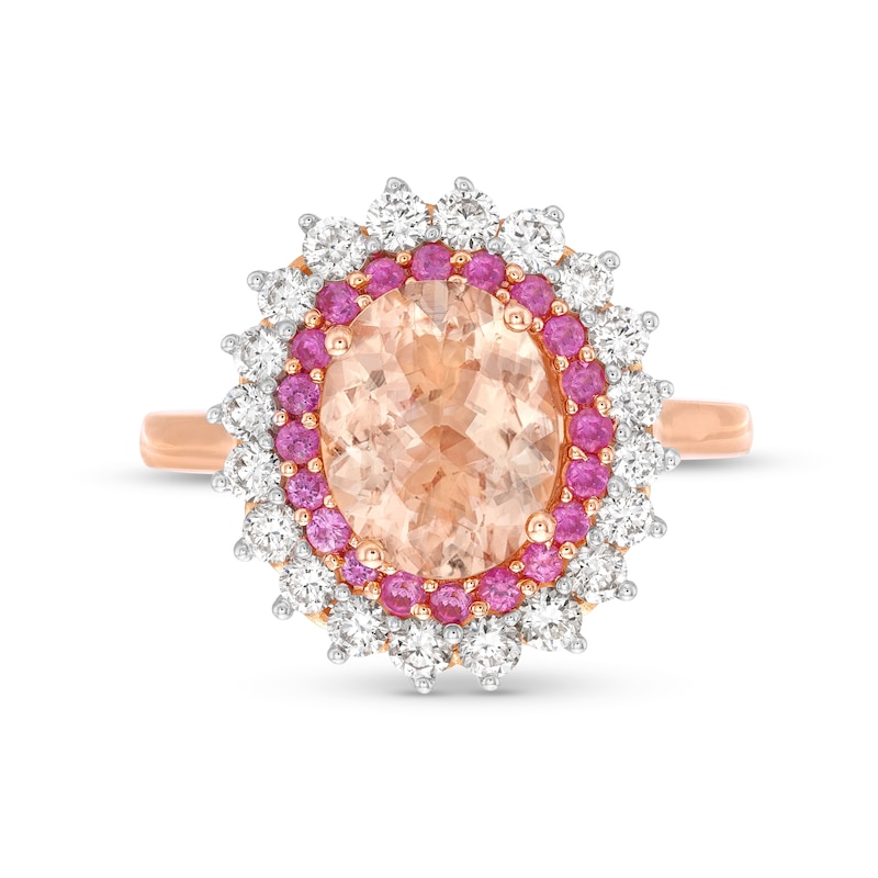 Main Image 4 of Kallati Oval-Cut Natural Morganite & Round-Cut Natural Pink Sapphire Ring 3/4 ct tw Diamonds 14K Rose Gold