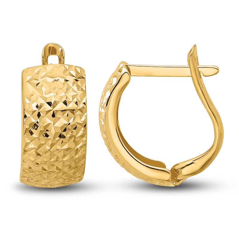 Main Image 1 of Diamond-Cut Omega Hoop Earrings 14K Yellow Gold