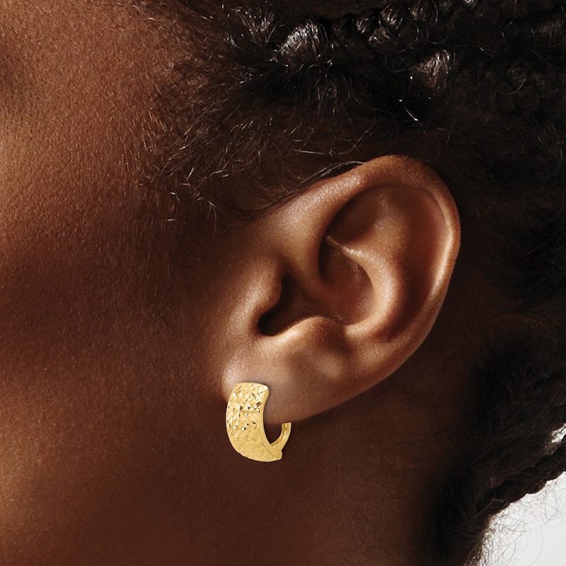 Main Image 3 of Diamond-Cut Omega Hoop Earrings 14K Yellow Gold