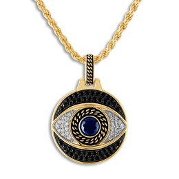 1933 by Esquire Men's Lab-Created Sapphire Eye Pendant Necklace 5/8 ct tw Diamonds 14K Yellow Gold-Plated Sterling Silver 22&quot;