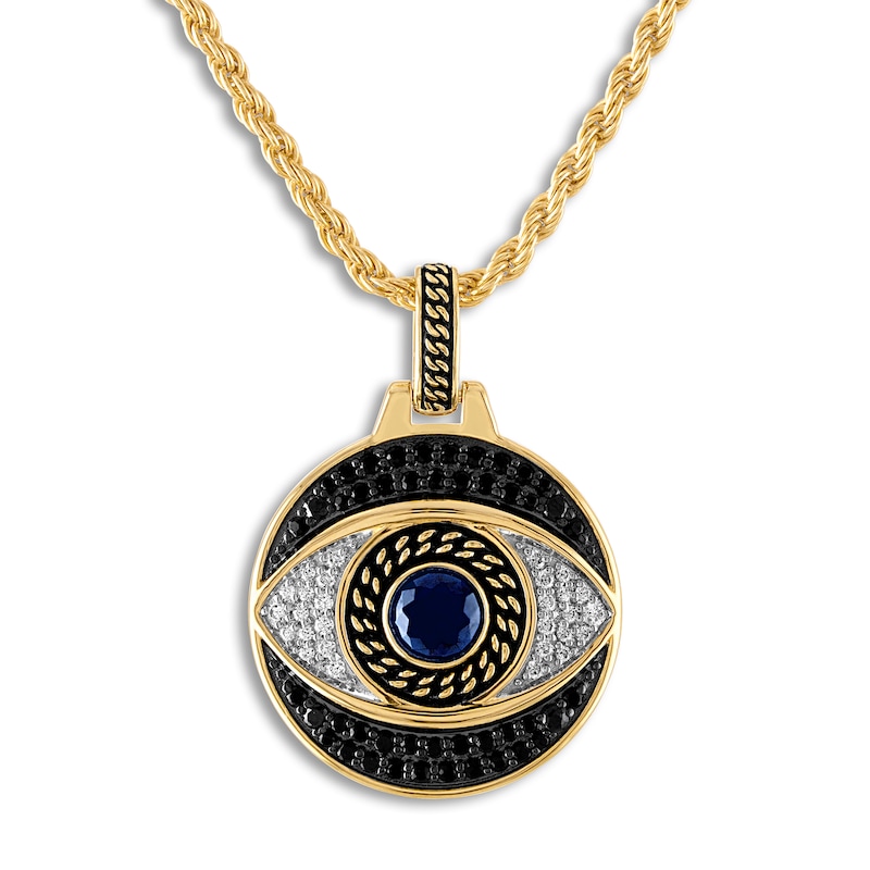 1933 by Esquire Men's Lab-Created Sapphire Eye Pendant Necklace 5/8 ct tw Diamonds 14K Yellow Gold-Plated Sterling Silver 22"