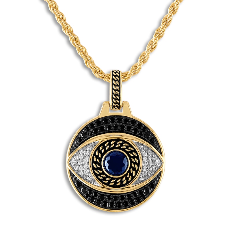 Main Image 1 of 1933 by Esquire Men's Lab-Created Sapphire Eye Pendant Necklace 5/8 ct tw Diamonds 14K Yellow Gold-Plated Sterling Silver 22"
