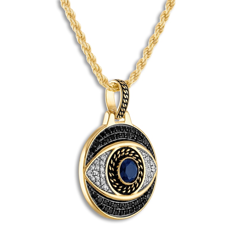 Main Image 2 of 1933 by Esquire Men's Lab-Created Sapphire Eye Pendant Necklace 5/8 ct tw Diamonds 14K Yellow Gold-Plated Sterling Silver 22"