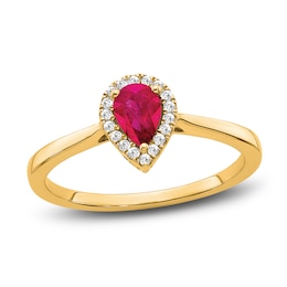 Natural Ruby Halo Ring 1/10 ct tw Diamonds 14K Yellow Gold