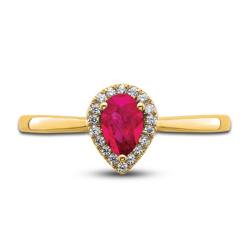 Main Image 3 of Natural Ruby Halo Ring 1/10 ct tw Diamonds 14K Yellow Gold