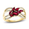 Thumbnail Image 0 of LALI Jewels Natural Ruby Flower Ring 1/5 ct t Diamonds 14K Yellow Gold