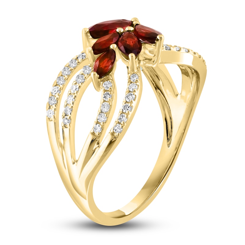LALI Jewels Natural Ruby Flower Ring 1/5 ct t Diamonds 14K Yellow Gold