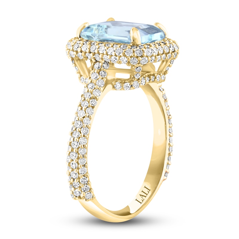 Main Image 2 of LALI Jewels Natural Aquamarine Engagement Ring 1ct Diamonds 14K Yellow Gold
