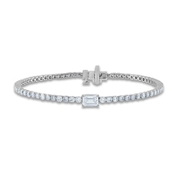 Lab-Created Diamond Tennis Bracelet 4 ct tw Emerald/Round 14K White Gold 7&quot;